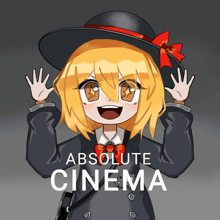 a poster for absolute cinema shows a girl in a black hat