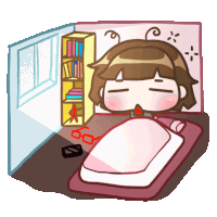 a cartoon of a girl sleeping in a room