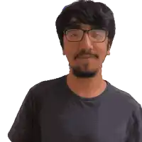 a man with glasses and a beard is making a face