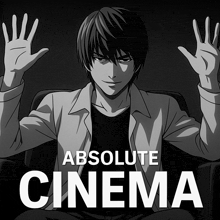 a poster for absolute cinema with a man in a chair