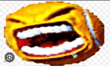 a close up of a yellow smiley face with white teeth on a transparent background