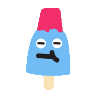 a blue popsicle with a red top and a face on it