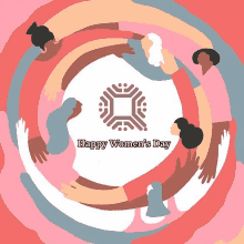 a happy women 's day greeting card with women hugging in a circle