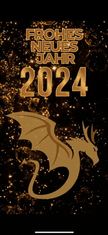 a greeting card that says frohes neues jahr 2024 and has a dragon on it