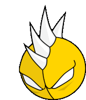 a cartoon drawing of a yellow sphere with white spikes on it