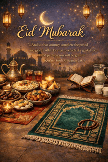 a greeting card that says ' eid mubarak ' on the top