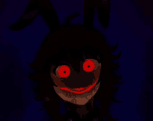 a cartoon character with red eyes and a scary smile