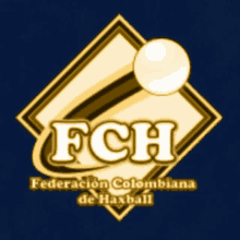 a logo for federacion colombiana de haxball with a ball and bat