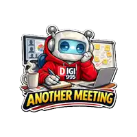 a robot is sitting at a desk with a laptop and a cup of coffee while wearing a red digi 995 hoodie
