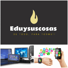 a logo for eduysus cosas shows a computer monitor a laptop and a smart watch