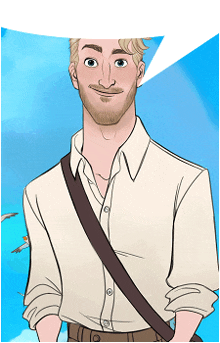 a cartoon of a man with a beard wearing a white shirt and brown belt