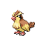 a pixel art drawing of a brown and yellow bird standing on its hind legs on a white background .