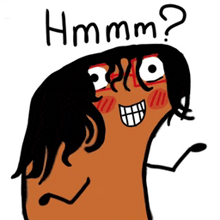 a cartoon drawing of a person with the words hmm written above it