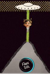 a cartoon of a girl laying on the ground with a free sol button below her