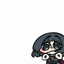 a cartoon drawing of a girl with black hair making a face
