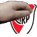 a hand is touching the river plate logo