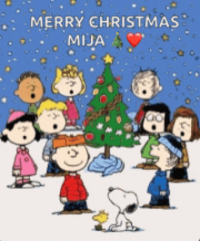 a group of peanuts characters singing merry christmas