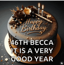 a birthday cake with the words happy birthday 46th becca it is a very good year on it