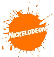 a nickelodeon logo with a splash of orange paint on a white background