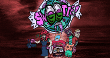 a cartoon drawing of a group of zombies with the words sweetie written above them