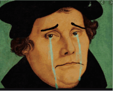 a painting of a man with tears coming down his face