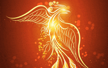 a drawing of a phoenix with wings spread on a red background