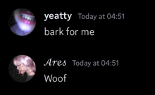 a screenshot of a text message between yeatty and ares