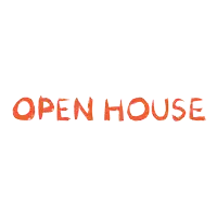 a white background with the words open house in orange