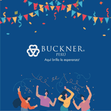 an advertisement for buckner peru with people dancing and confetti