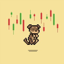 a pixel art of a dog with candles behind it