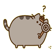 a cartoon cat with a magnifying glass and a question mark above it