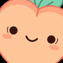 a cartoon peach with a green leaf on top of it