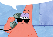 patrick star from spongebob squarepants is talking on a phone