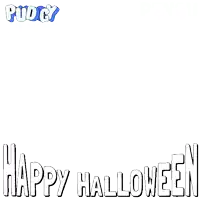 a penguin dressed as chucky is holding a knife and the words happy halloween are below it