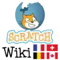 a logo for scratch and wiki with a cat on a globe