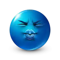 a blue smiley face with a kiss on the lips