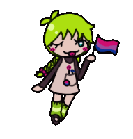 a cartoon girl is holding a bisexual flag