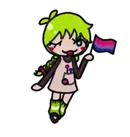 a cartoon girl is holding a bisexual flag