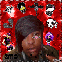 a picture of a person with the word emo on the bottom right