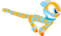 a cartoon drawing of an orange and blue tiger