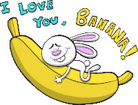 a cartoon bunny is laying on a banana with the words " i love you banana " below it