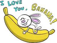 a cartoon bunny is laying on a banana with the words " i love you banana " below it