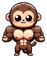 a cartoon of a monkey with big muscles and a pink cheek