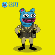 a cartoon character with the name brett on the top