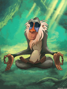 a cartoon of a monkey sitting in a lotus position with memeful.com below it