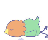 a cartoon drawing of a bird laying on its back with its eyes closed