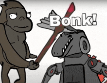 a cartoon of a gorilla and a robot with the words bonk on the bottom right