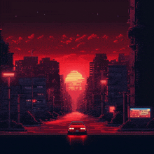 a pixel art illustration of a car driving down a street