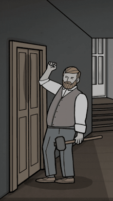 a cartoon of a man with a beard holding a hammer