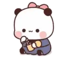 a cartoon panda is blowing soap bubbles with a soap dispenser .